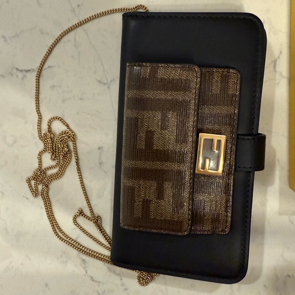 Fendi Handbags - New Fendi iPhone XS/S Case with Black and Gold Chain Wallet Full Inclusion